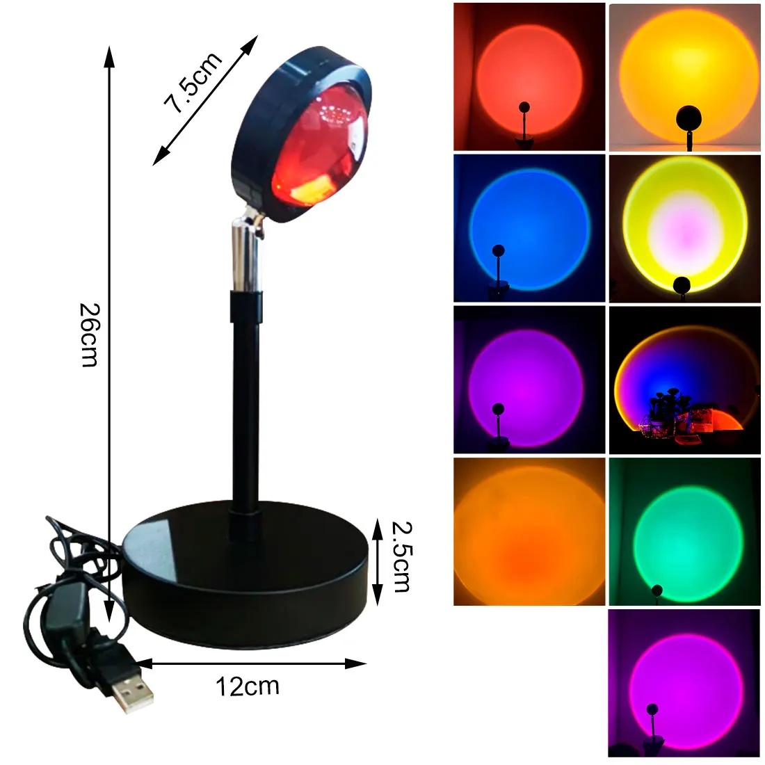 

USB Button Rainbow Sunset Projector Atmosphere Led Night Light Home Coffe Shop Background Wall Home Decoration Colorful Lamp