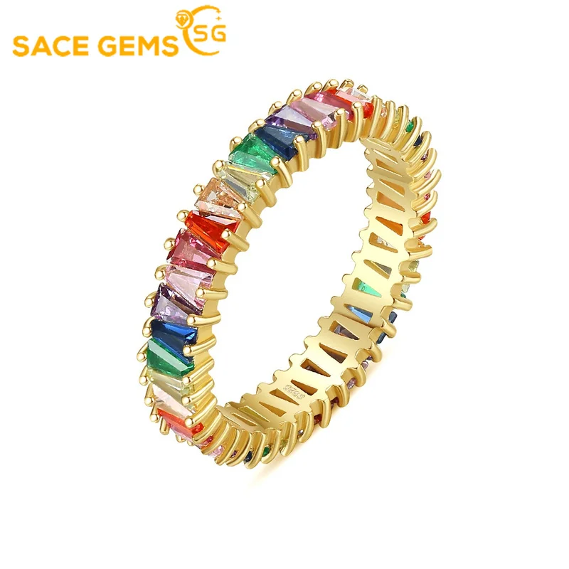 SACE GEMS S925 Pure Silver Zirconium Ring Female INS Wind Net Red Retro Color Zircon Ring Bracelet Sells Like Hot Cakes