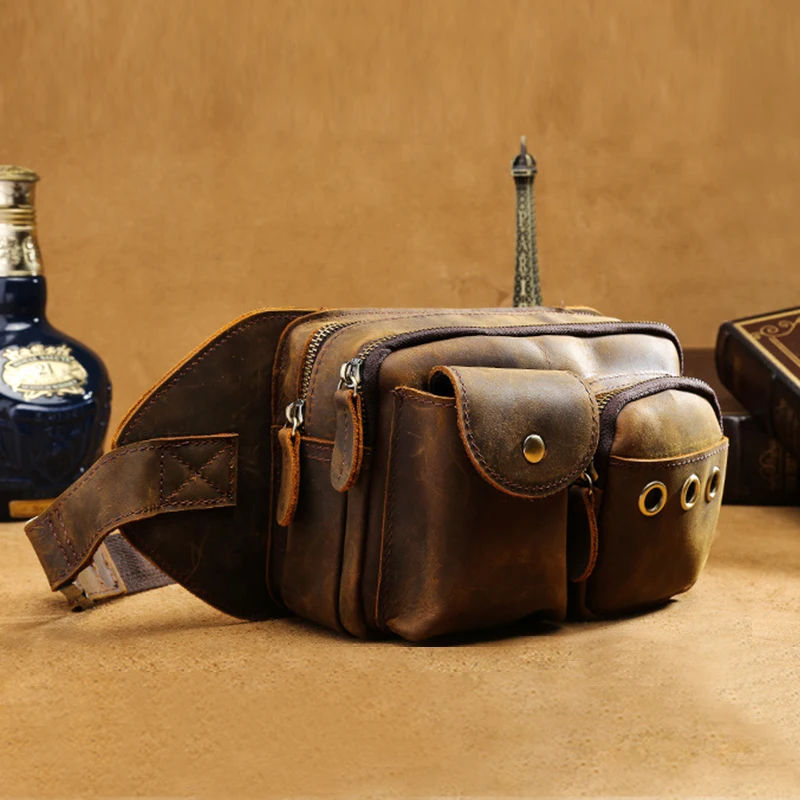 MAHEU уникальный дизайн винтажная Мужская поясная сумка Кожаная большая емкость