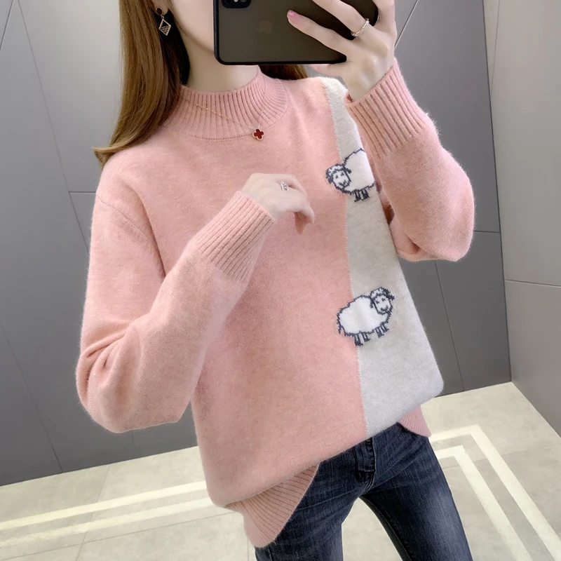 

Room 216104 on the 4 row 7 】 make cartoon lamb color matching half a turtleneck pullovers [1005] 46