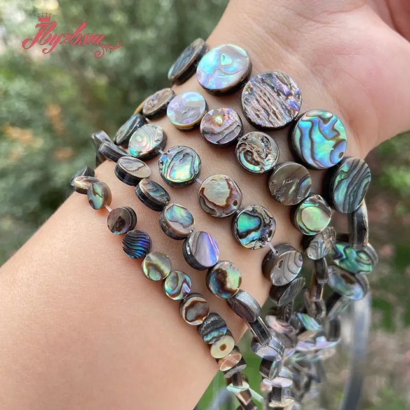 Natural Abalone Shell Multicolor coin Beads Loose 8/10/12mm Stone Beads For DIY Necklace Bracelet Jewelry Making Strand 15