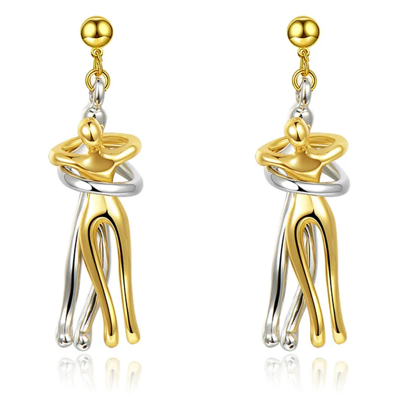 

Luxury Couple Hugging Dangle Earrings For Women Teens Girls 2021 Trend Gold Silver Drop Earrings Party Wedding Fashion Jewelry