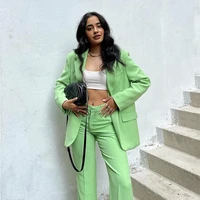 woman elegant green loose blazer suits 2021 spring casual female solid pants suit ladies oversized high street blazers sets
