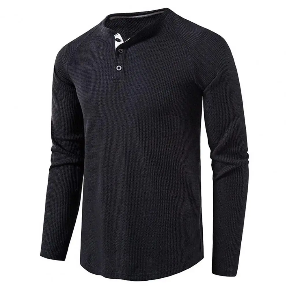 

Men Shirt Solid Color Round Neck Casual Pullover Skin-friendly Long Sleeve Autumn Base Shirt for Daily Wear