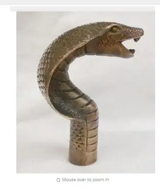 

100% BRASS PURE COPPER BRASS GRANDPA GOOD LUCKY OLD QING MING CHINESE OLD BRASS CARVED COBRA STATUE CANE WALKING STICK HEAD