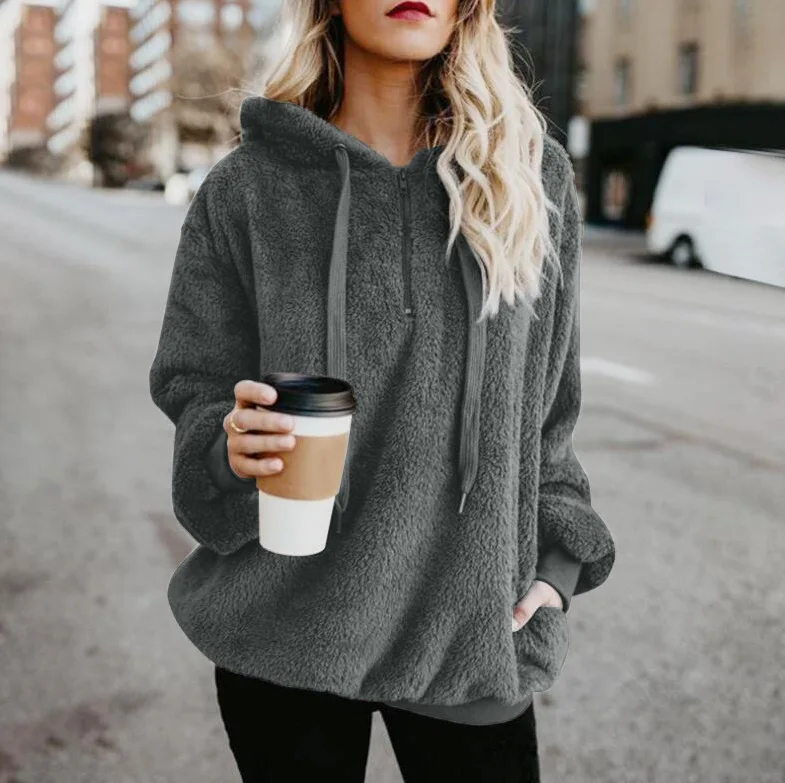 

2020 Women Winter Hoodies Solid Color Flannel Fleece Crewneck Warm Sweatshirts 5XL Plus Size Jacket Hoodie For Women