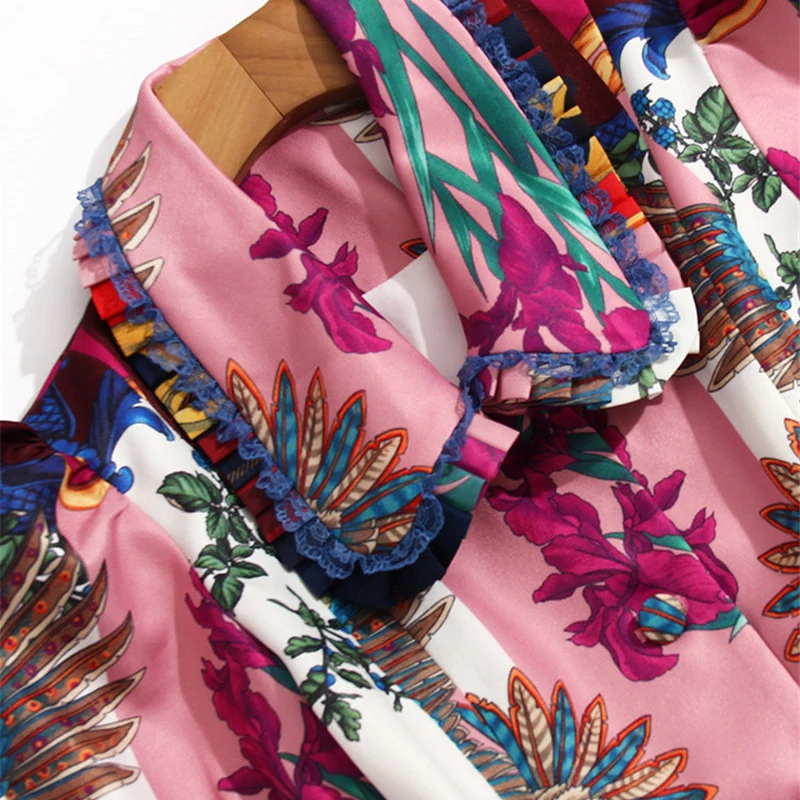 

High Quality Fashion Runway Suit Women 2021 Spring Floral Print Blazer and Pants 2 Piece Set Office Lady Party Outfits