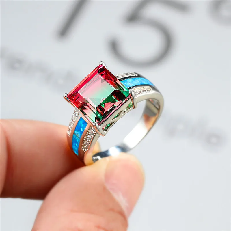 Роскошное женское большое кольцо с радужным кристаллом Изящные квадратные