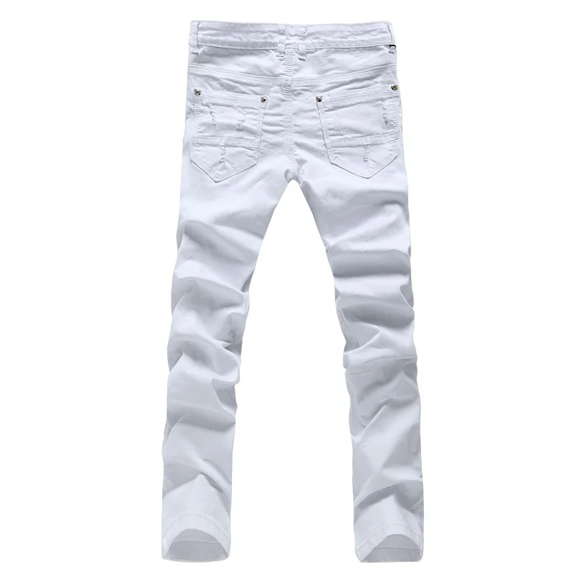 Spring and Summer Men Hole White Jeans Fashion Casual Classic Style Slim Fit Soft Trousers Male Brand Advanced Stretch Pants