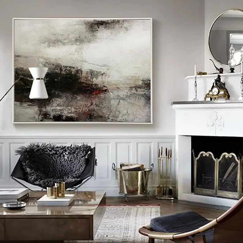 

Extra Large Wall Art Black White Abstract Landscape Painting Hand Painted Textured Painting Fine Art Painting For Office