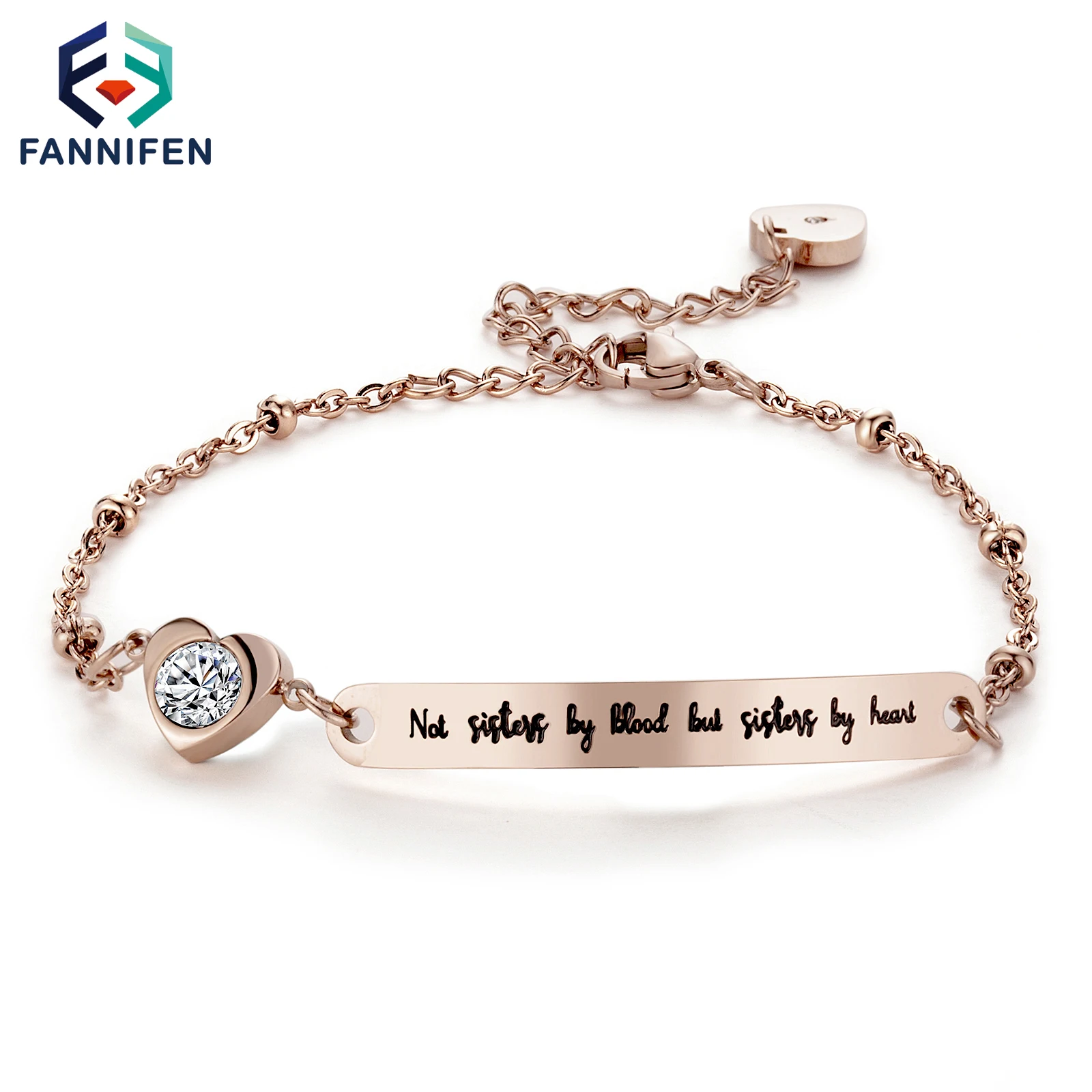 

Stainless Steel Curved Peach Heart Inlaid Zircon Bracelets For Women 2021 Jewelry Accessories Wholesale Sisters Memorial Ggift