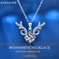 real 1ct d color moissanite deer head pendant necklace for women 925 sterling silver plated platinum wedding party jewelry gift