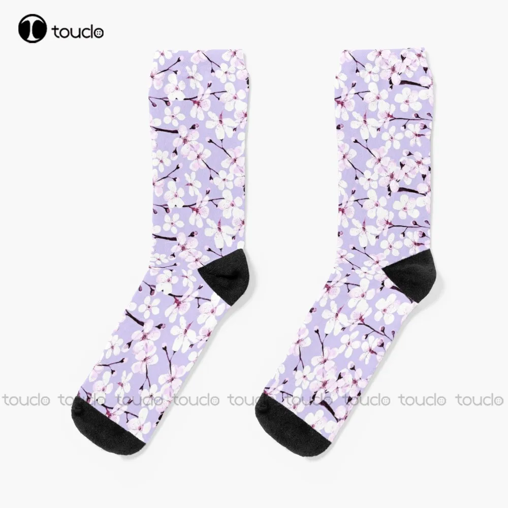 

Cherry Blossom On Grey/ Lavender Socks Football Socks Men Personalized Custom Unisex Adult Teen Youth Socks 360° Digital Print