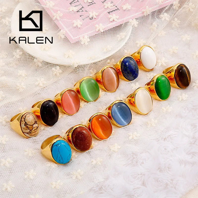 Обручальные кольца KALEN с овальным красочным большим мраморным камнем для женщин