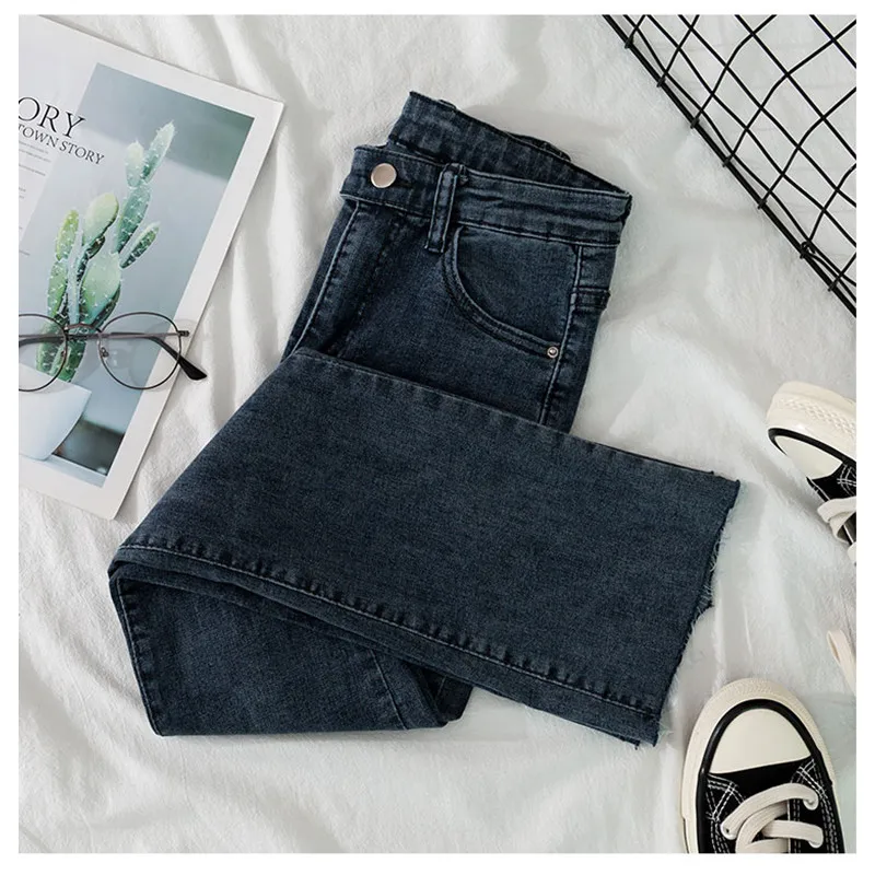 JUJULAND джинсы для женщин с высокой талией обтягивающий большого размера синие