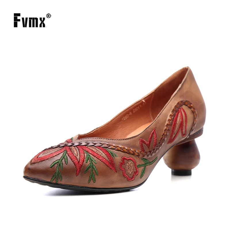 Женские винтажные туфли лодочки FVMX элегантные мэри джейн из натуральной кожи с