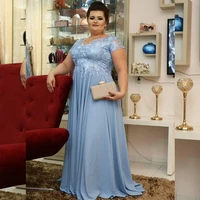 2021 latest gorgeous sky blue plus size mother of the bride dresses lace jewel neck short sleeves wedding guest gowns big size