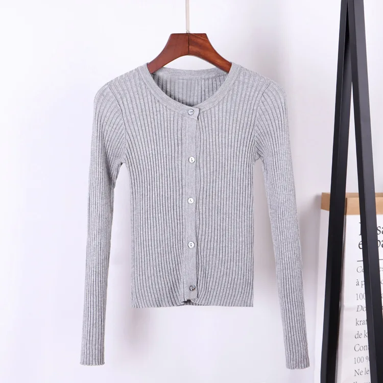 

Spring Korean Style Women Small Short Long Sleeve Sweater Slim Striped Cardigan Female Knitted Knitwear Multicolor Ladies Tops