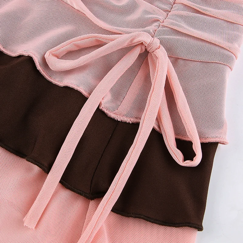 

Ruffles Patchwork Pleated Skirt Women Fashion Kawaii Drawstring Ruched High Waist Y2k Mini Skirt Ladies Jupe Spring Summer