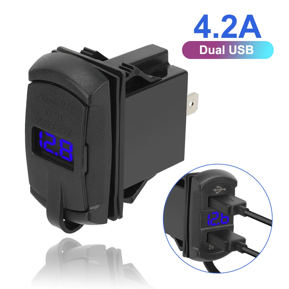 

Пылезащитное зарядное устройство для телефона с двумя USB-портами, 5 В, а, цифровой дисплей для автомобиля, трейлера, фургона, универсальное ав...
