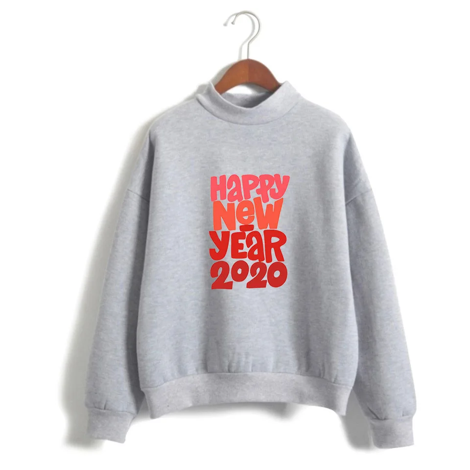 

2020 Happy New Year Cute Mouse Print Hoodie Women's Fashion Hoodie Women's O-neck Long Sleeve Harajuku Pink Pullover Tops