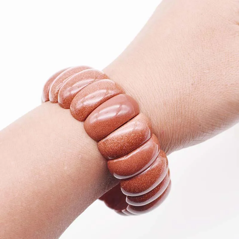 

21X10mm Natural Gold Goldstone Sand Stone Stretch Bracelet 8"