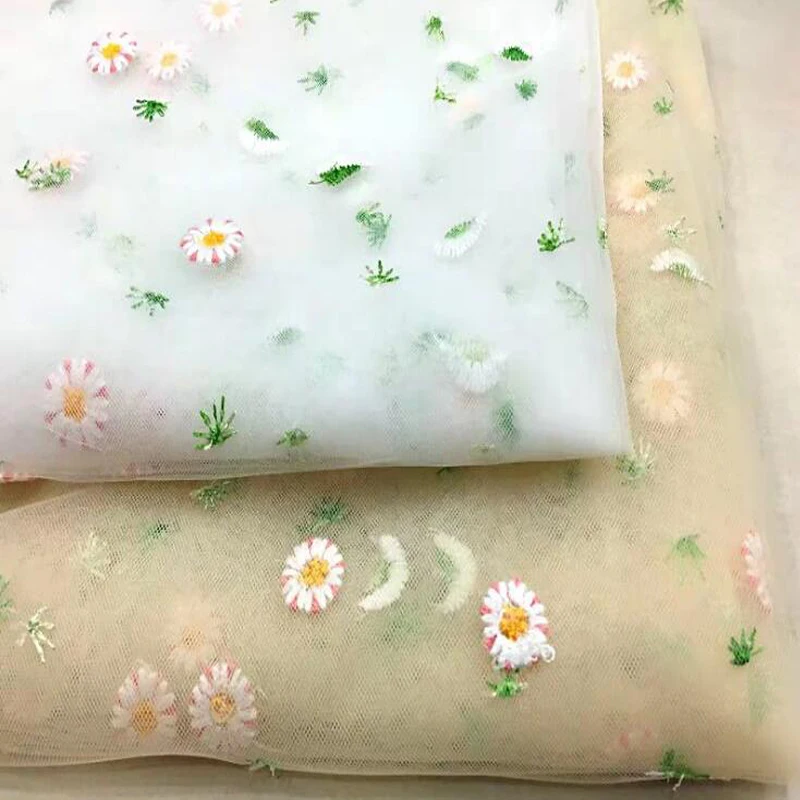 Small Daisy Flower Mesh Embroidery Cloth French Net Lace Fabric DIY Curtain Dress Children's Clothing Baby Clothes Tulle | Дом и сад