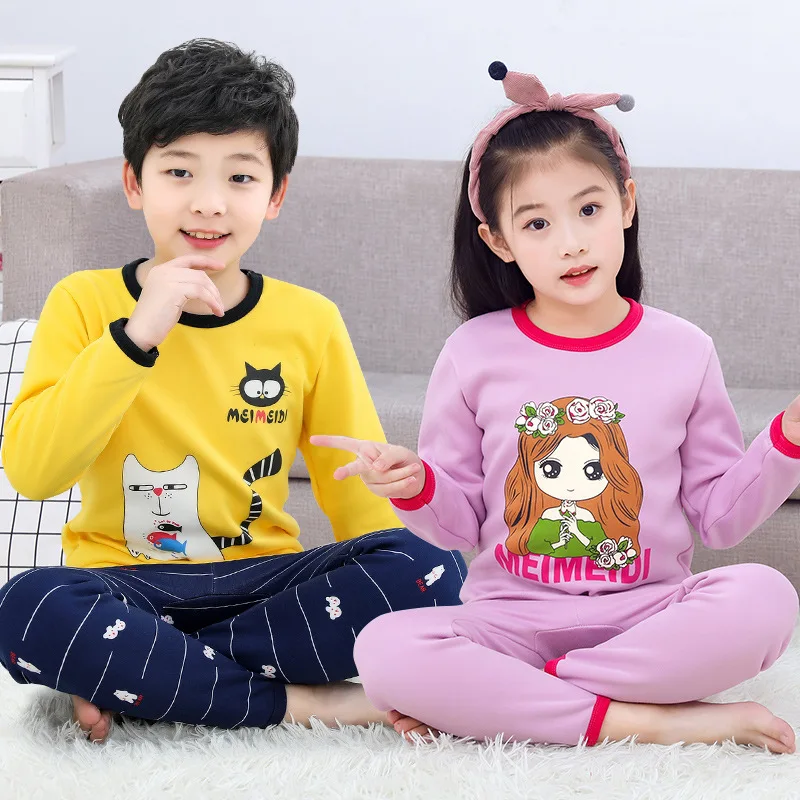 Детский Теплый пижамный комплект бархатная одежда осенняя для сна мальчиков и