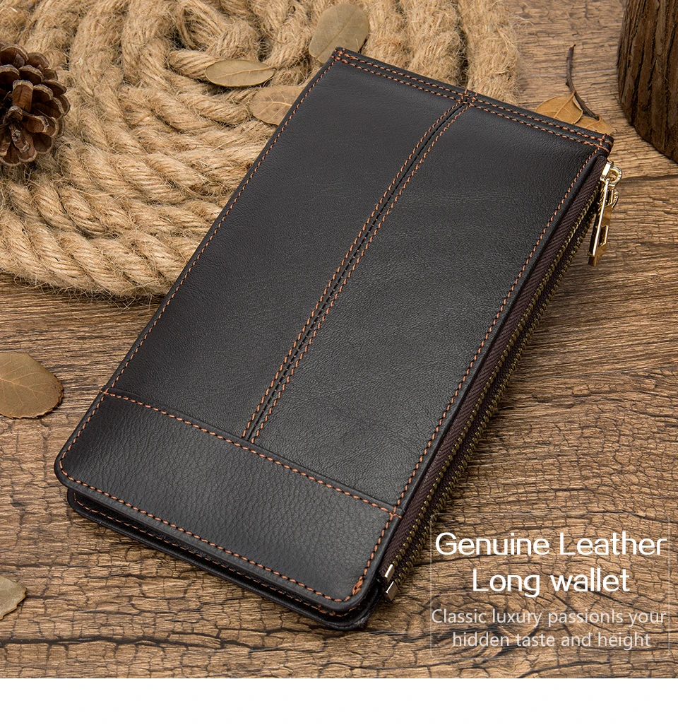 Винтажный Мужской кожаный брендовый Роскошный кошелек, кошелек из натуральной кожи, двойная молния, мужской клатч, кошельки, отделение для монет, чехол для телефона 8707