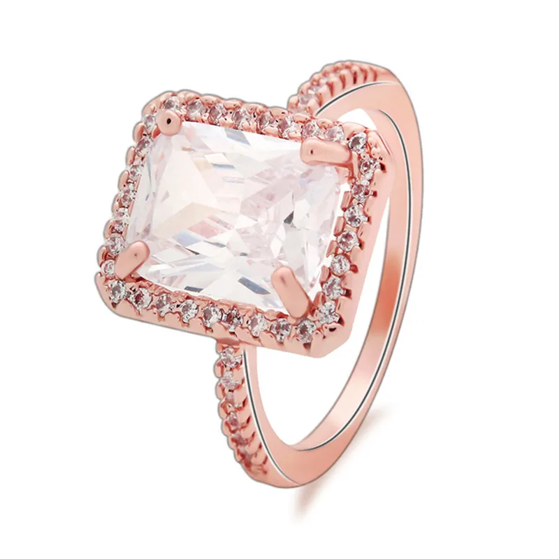

LuReen Luxury Rectangle Big Stone Silver Color Rings For Women Cubic Zirconia Mid Finger Ring For Wedding Jewelry Gift