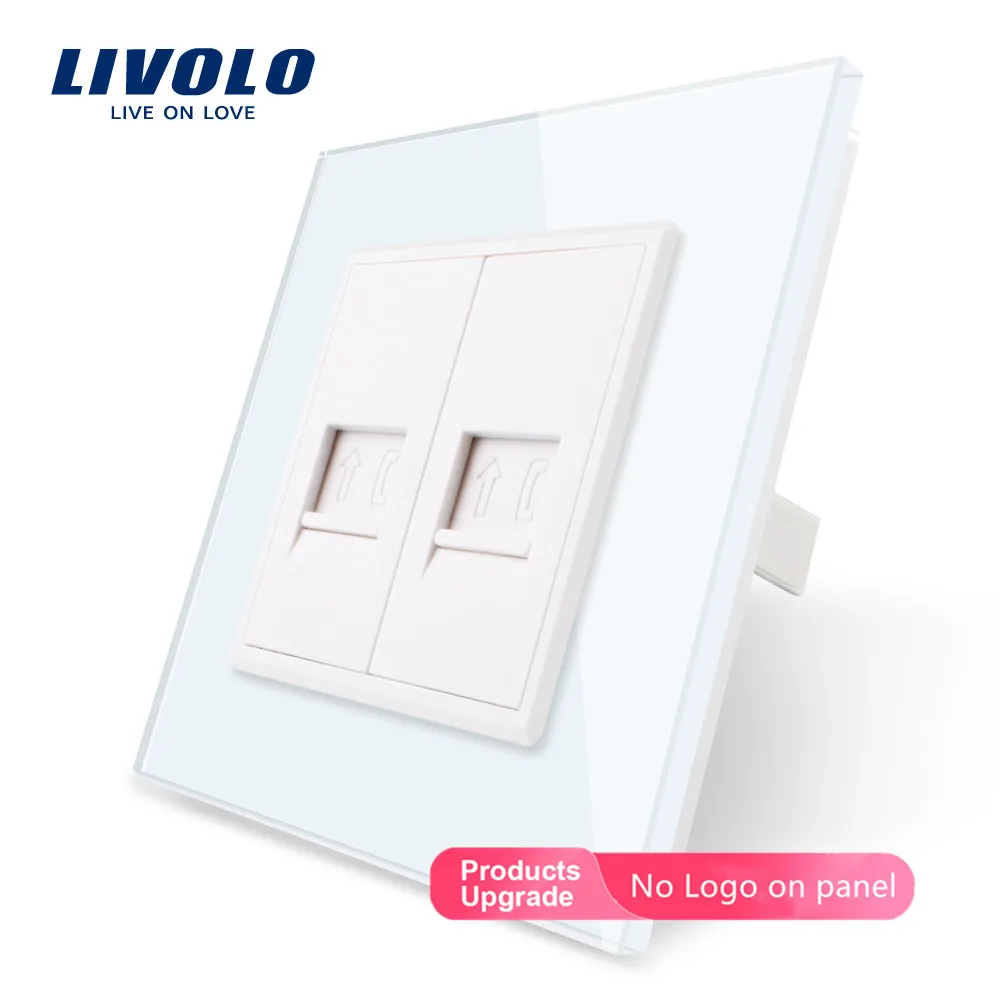 Livolo производство, 4 цвета Хрустальная стеклянная панель, 2 банды телефонная розетка/розетка VL-C792T-11, без адаптера, без логотипа