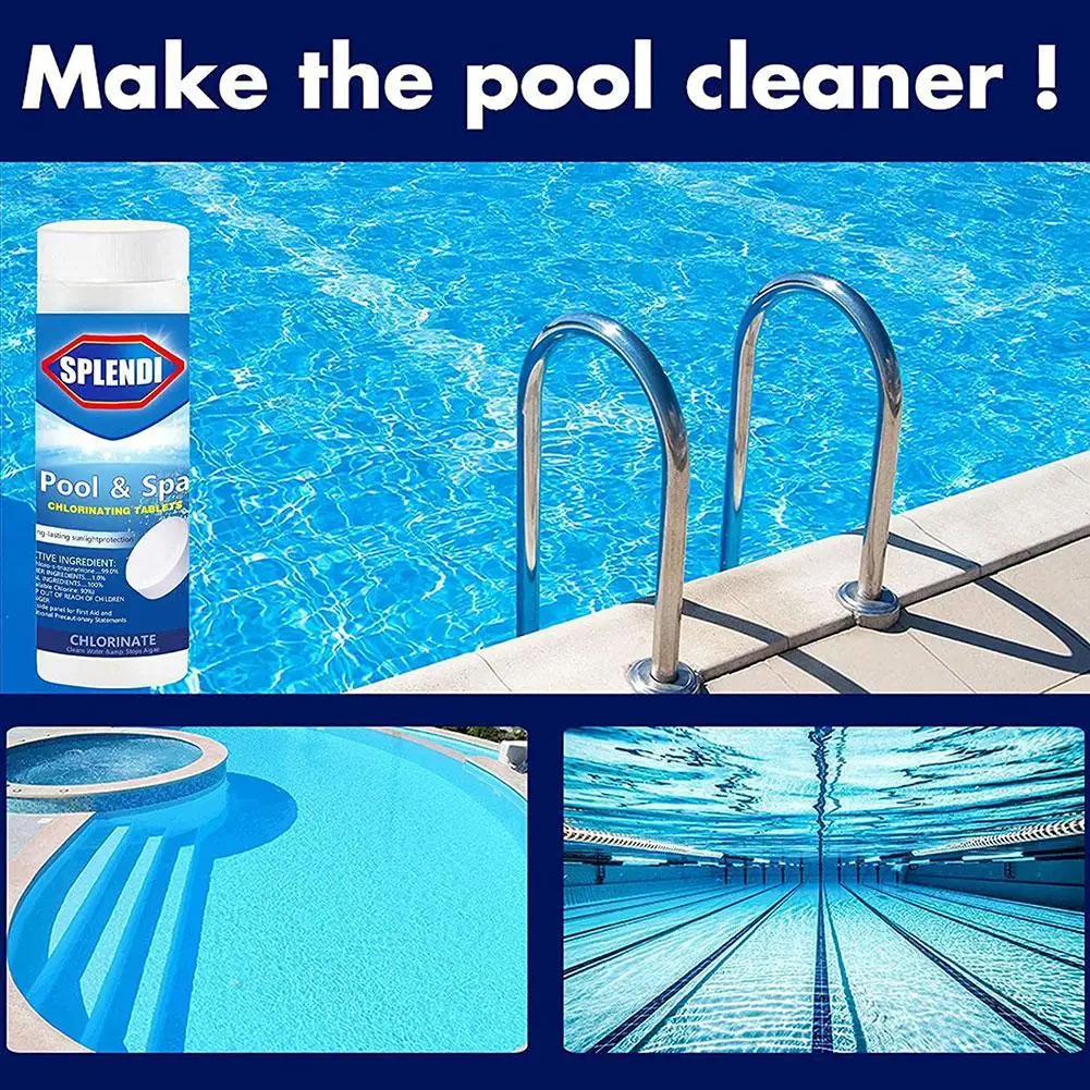 

100 Tablets Swimming Pool Cleaning Effervescent Tablets Chlorine Pool Tablets Multifunctional Effervescent Cleaning Tablet