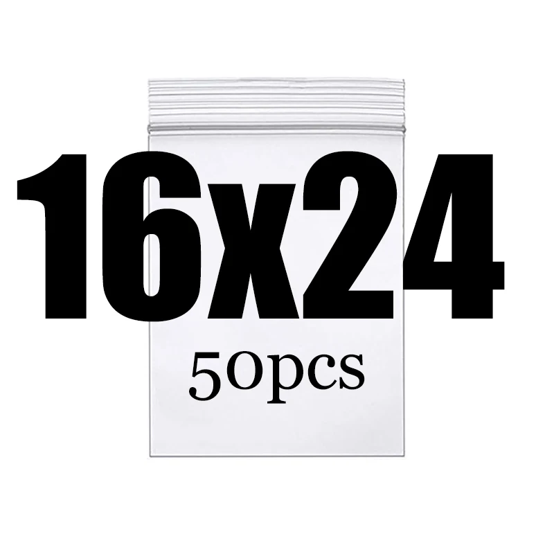 16x24CM 50PCS Высококлассные толстые прозрачные пакеты на молнии с застежкой-молнией, пищевая посылка, сумка для хранения, прозрачная пластиковая маленькая упаковочная полиэтиленовая сумка на молнии - Цвет: 16x24CM 50PCS