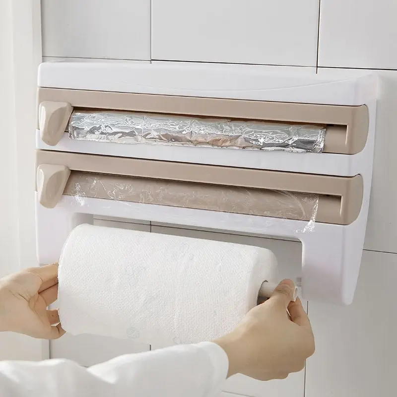 

Fresh-keeping Film Storage Rack With Cutter Aluminum Foil Barbecue Storage Rack Paper Towel Rack Storage Rack Wall Mounted