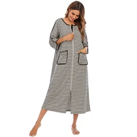 aamikast zipper front robes women house coat half sleeve loungewear long nightgown with pockets s xxl