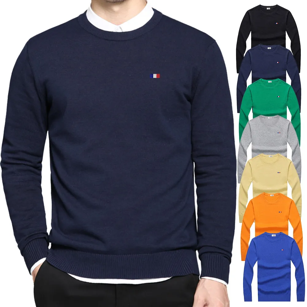 100% Cotton M-3XL New Embroidery-Logo Long Sleeve Mens O-Neck Sweaters Casual Knitted Clothes Fashion Male Knitted Coats PL8507 1