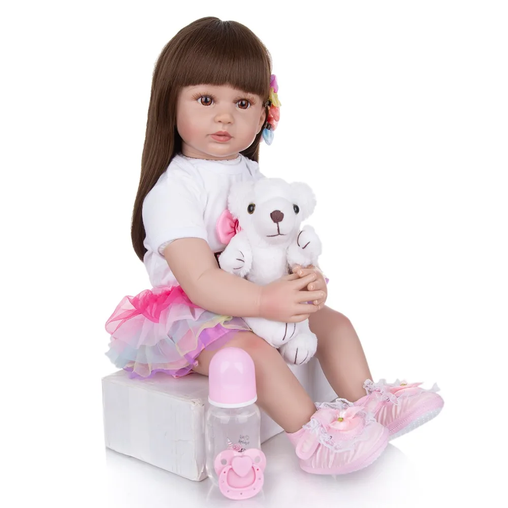 

Детский подарок KEIUMI, реалистичные куклы Новорожденные 60 см, силиконовый винил, собирать цветок, Новорожденный ребенок, длинные волосы