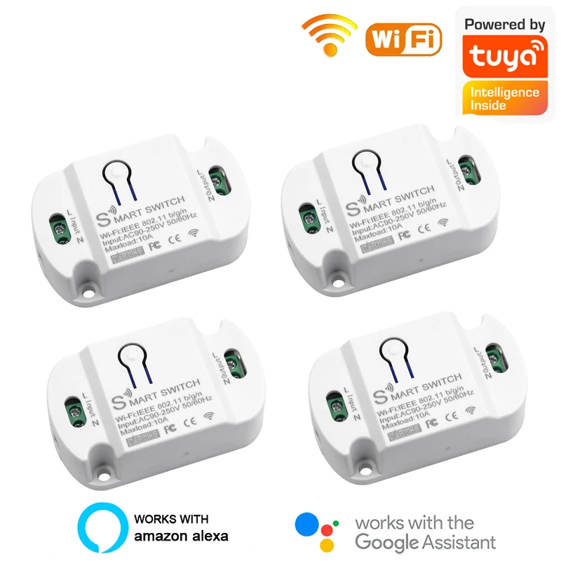 

10A Tuya WiFi Smart Light Switch Universal Breaker Timer Smart Life APP Wireless Remote Control Works with Alexa Google Home
