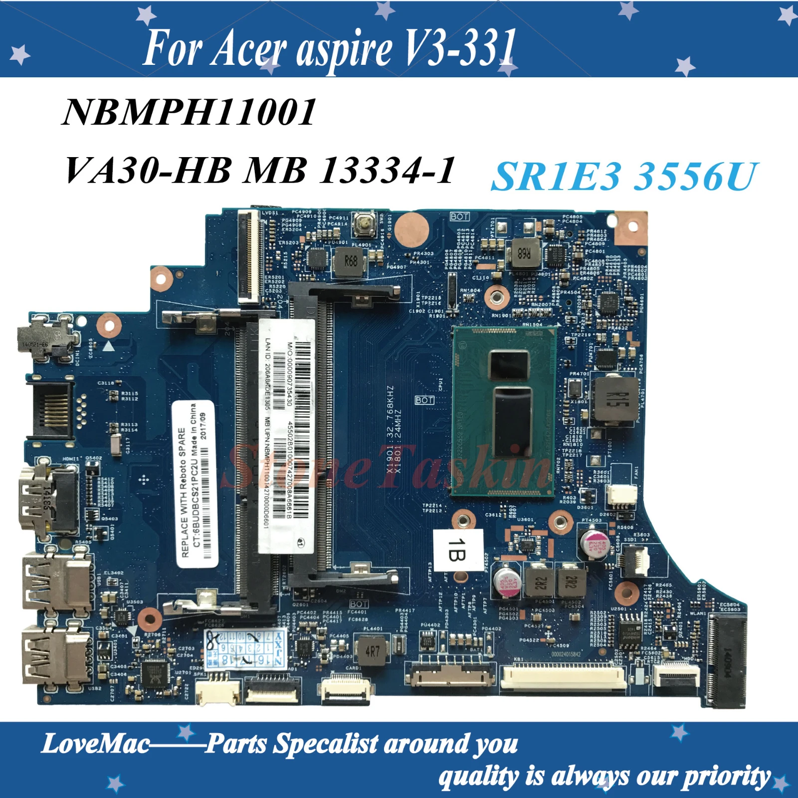 

Высокое качество NBMPH11001 для acer aspire V3-331 VA30-HB MB 13334-1 448.02B15.0011 SR1E3 3556U 100% Протестировано