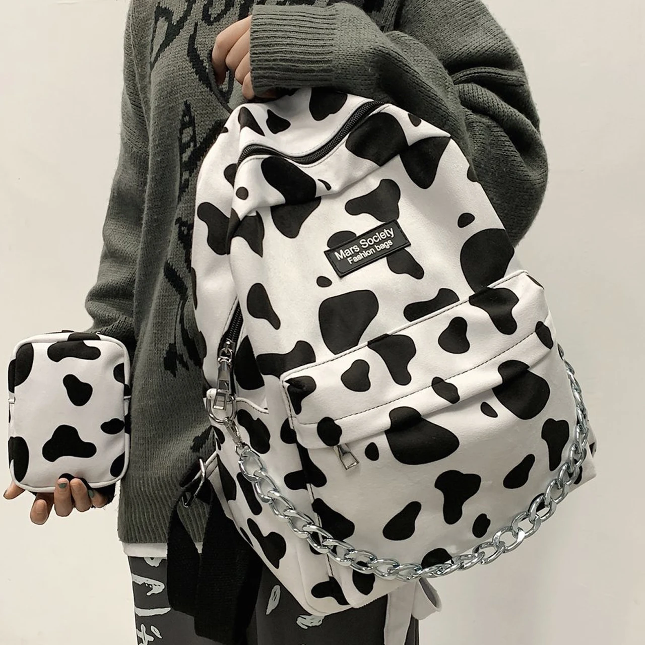

Fashion Cow Print Bags Kawaii Girl Schoolbag for College Bookbag Mochilas Trendy Women Shoulder Backpack Cute Travel Rucksack