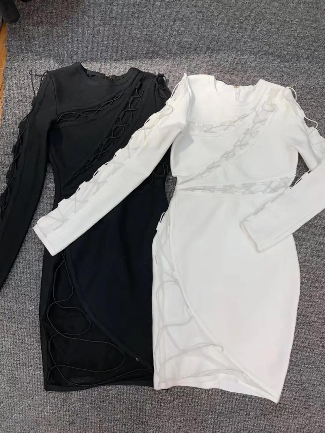 

Top Quality Fashion Black White Bandage Long Sleeve Dress Day Party Bodycon Dress