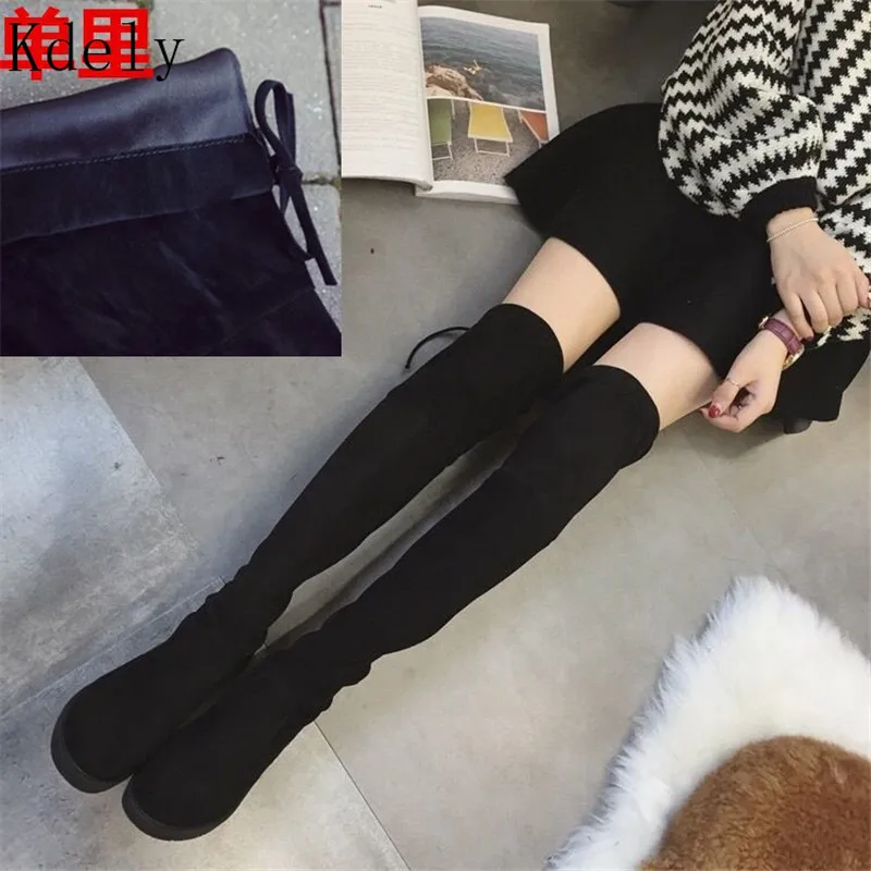 

Женские ботфорты из эластичной ткани, зимние высокие сапоги до бедра, Размеры 35-41