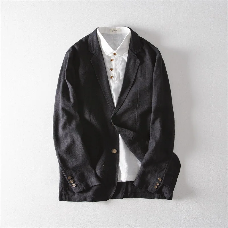 Мужской Повседневный хлопковый льняной Блейзер Мужская однотонная куртка