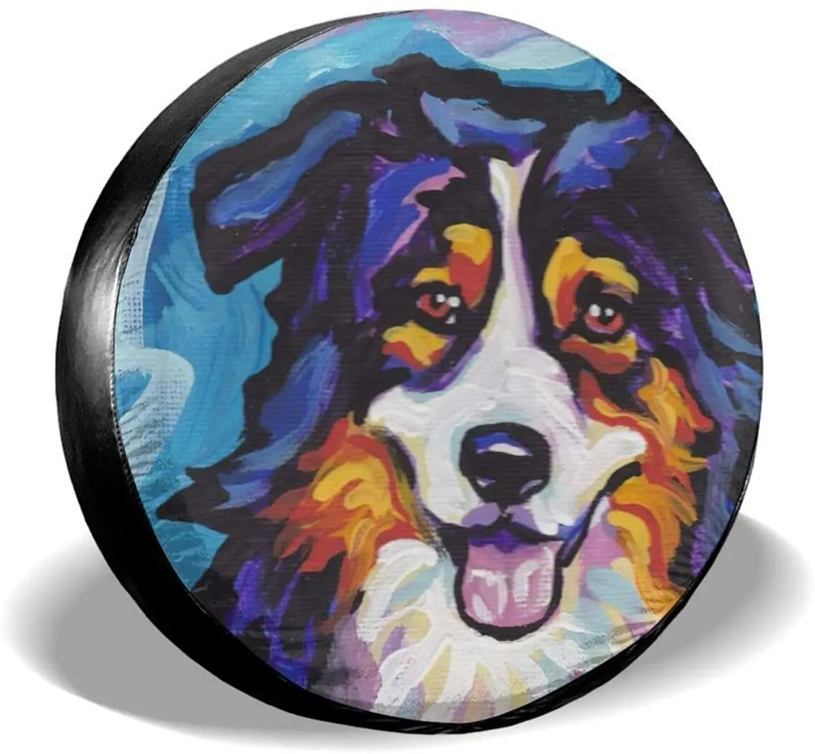 

JISMUCI Spare Tire Cover,Australian Shepherd Aussie Tricolor Tri Dog Portrait Pet Puppy Painting,Wheel Protectors
