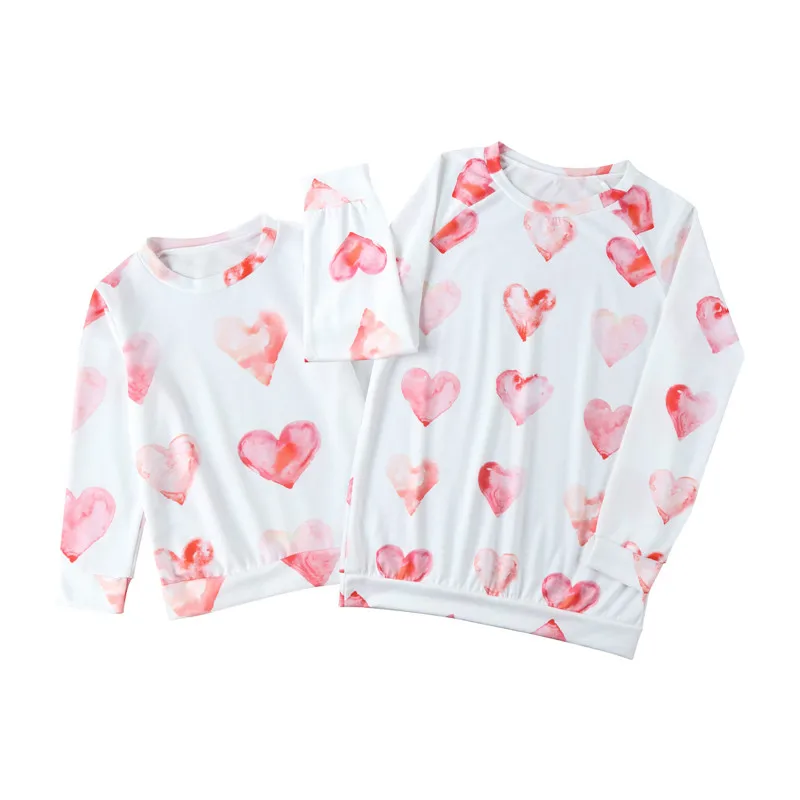 

Family Matching Pullover, Female Heart/Letter Print Round Neck Long Sleeve Blouse for Adults Kids