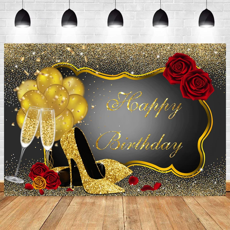 Happy Birthday Photo Backdrop Party Girls Lady Men Balloon Flower Photography Background Booth Prop Decor Banner