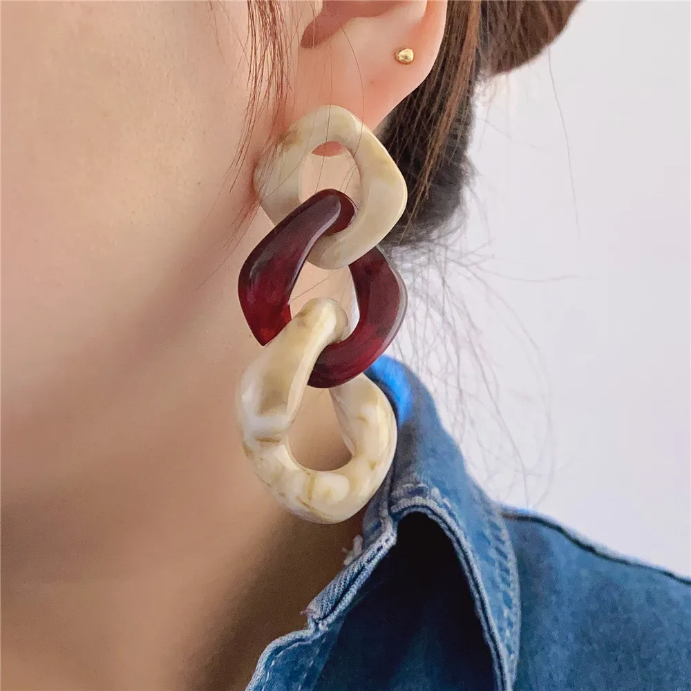 Богемные кремовые мраморные акриловые висячие серьги с цепочкой для женщин и