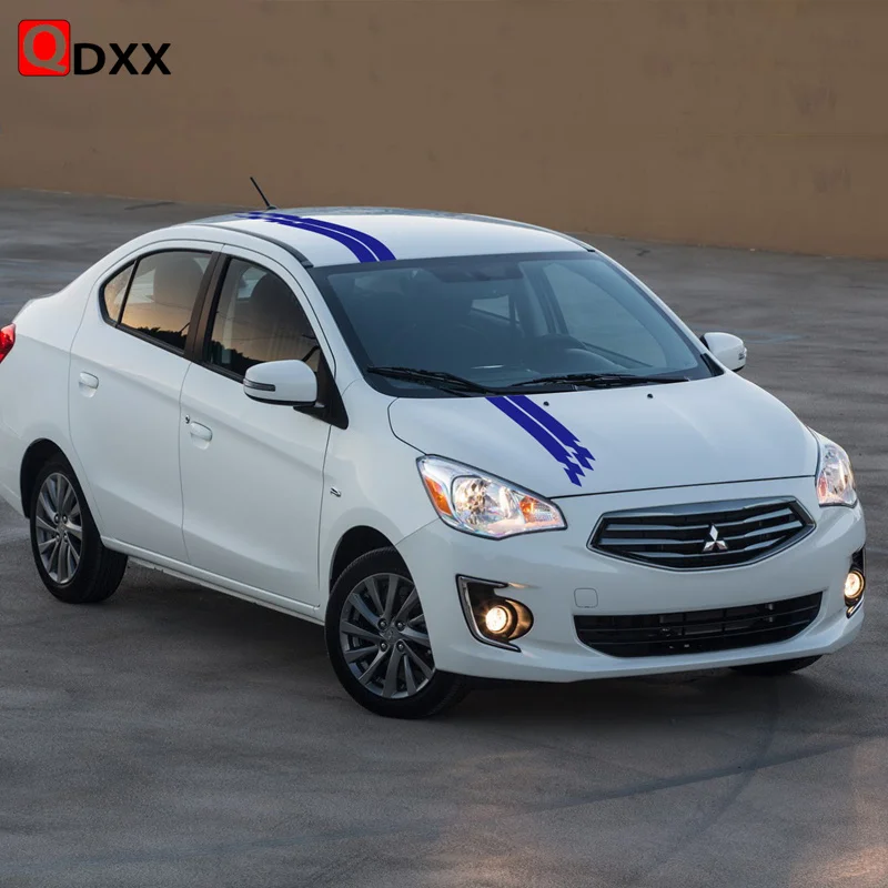 2pcs Racing Sport Stripes For Mitsubishi MIRAGE Car Styling Body Vinyl Film Decals Accessories Auto Hood Roof Decor Stickers - купить по