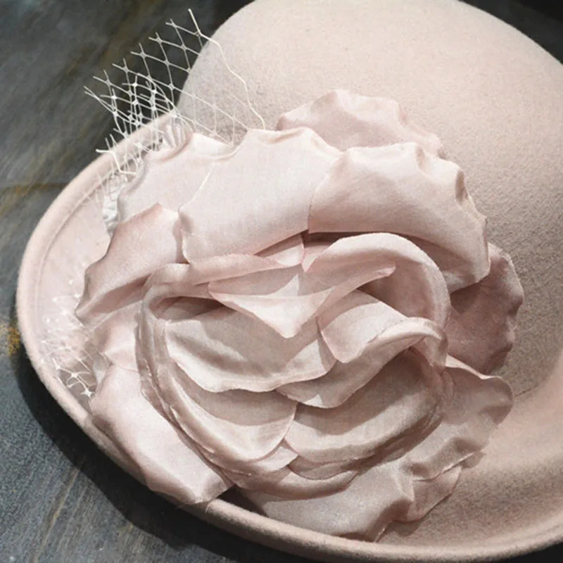 Шляпа Фибоначчи с большими цветами Женская нестандартная фетровая шляпа полями