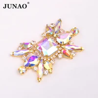 junao 4575mm sewn crystal ab glass rhinestone appliques gold flowers strass applique sewing crystal strass for dress decoration
